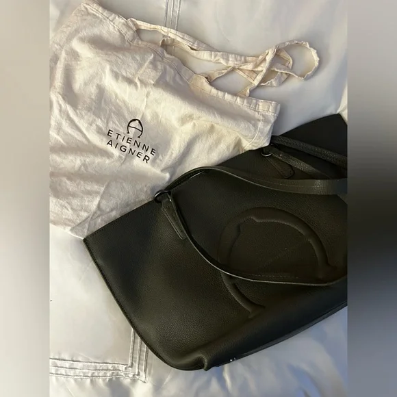 100% AUTHENTIC ETIENNE AIGNER LEATHER ADELINE LOGO TOTE SHOULDER BAG - Picture 2 of 11